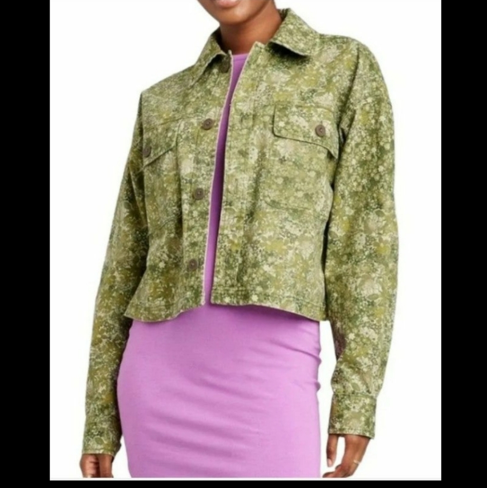 New! Wild Fable Womens XXL Shirt Jacket Cropped Canvas Surplus Shacket